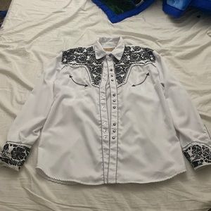 Skully cowboy white shirt with black embroidery